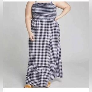 LANE BRYANT Women's Plus Navy Gingham Smocked Ruffle Sundress Maxi Dress 22/24